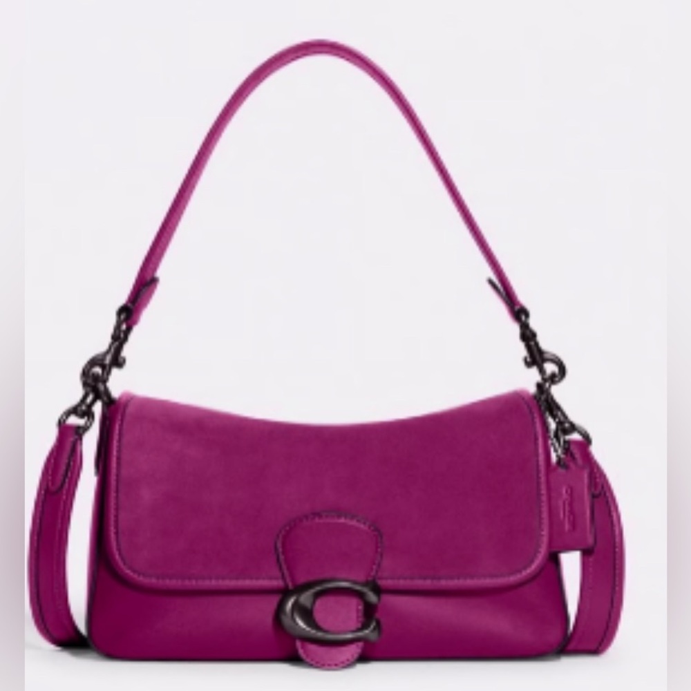 Coach Soft Tabby Shoulder Bag - suede / leather. Deep Plum Purple / gunmetal